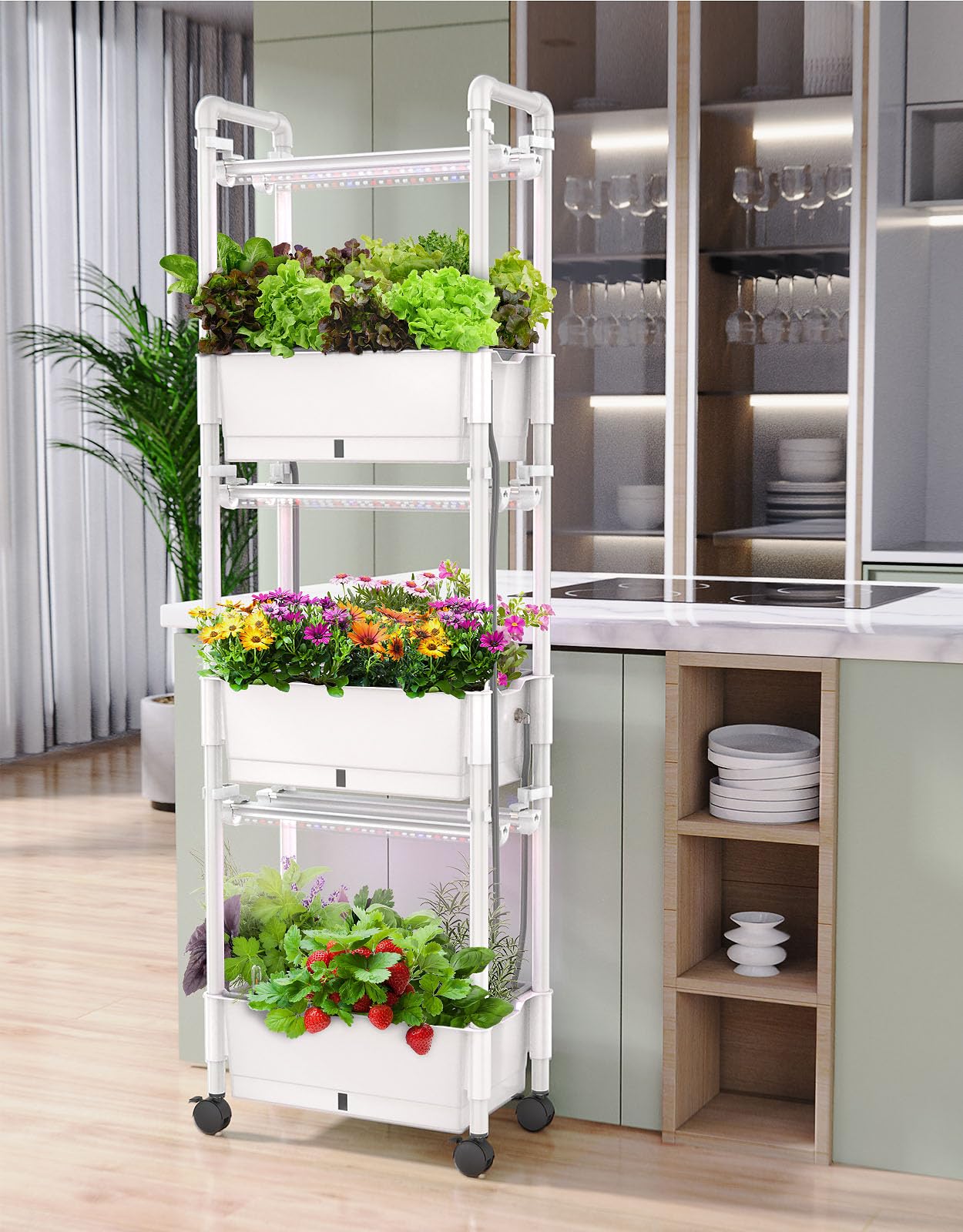 Hydroponics Growing System,AOONEG 42Pods Indoor Herb Garden with LED Grow Light,Hydroponics Growing System Kit with Automatic Timer,Pump System,Adjustable Height (No Seed,Glossy White, 3Layer-42Pods)