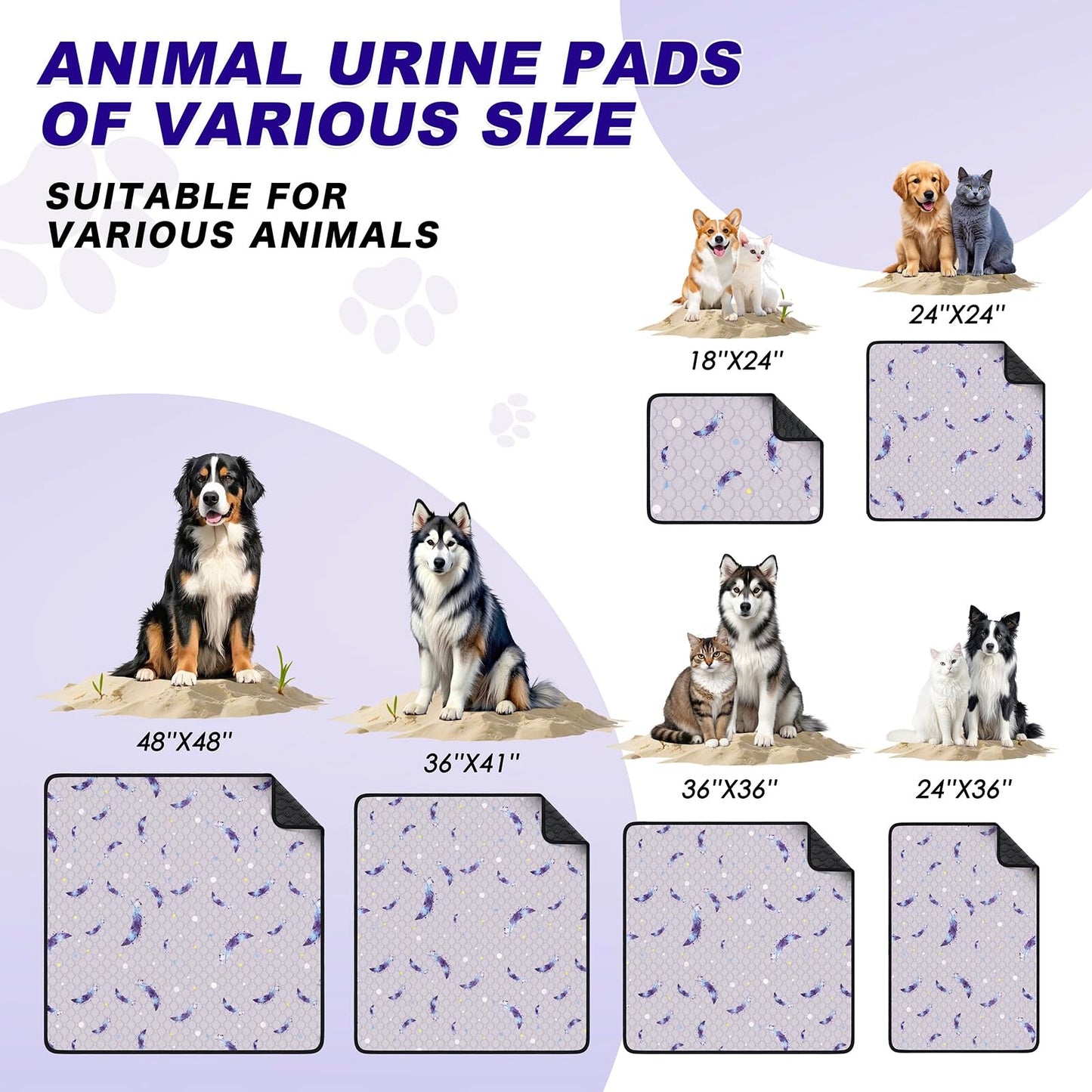 WanpeeGoo Washable Pee Pads for Dogs, 2Pack Reusable Puppy Pads, Super Absorbent & Leakproof Dog Pads, Anti-Slip Dog Pee Pads for Puppy Training & Incontinence, Feather Pattern 36"x41"