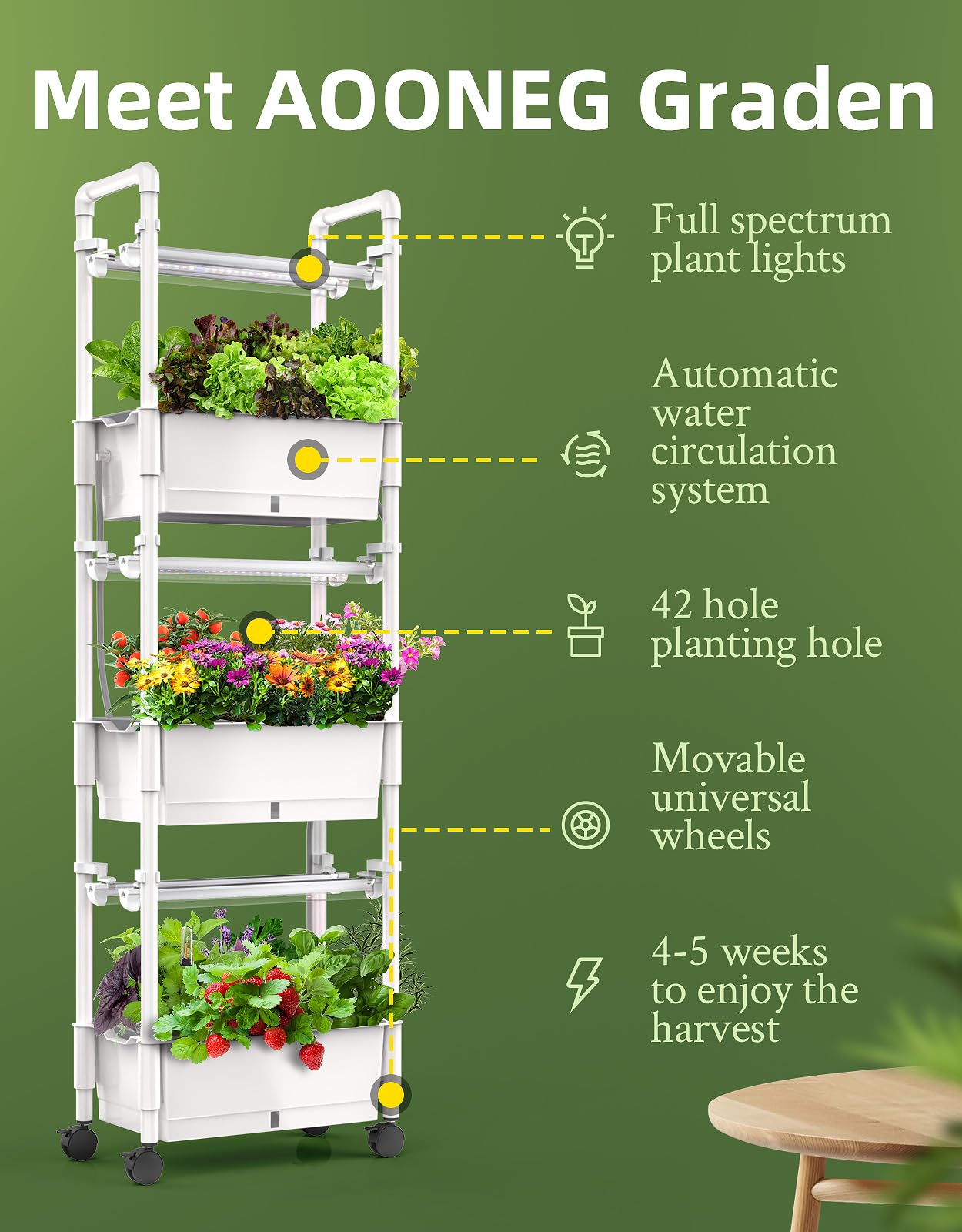 Hydroponics Growing System,AOONEG 42Pods Indoor Herb Garden with LED Grow Light,Hydroponics Growing System Kit with Automatic Timer,Pump System,Adjustable Height (No Seed,Glossy White, 3Layer-42Pods)