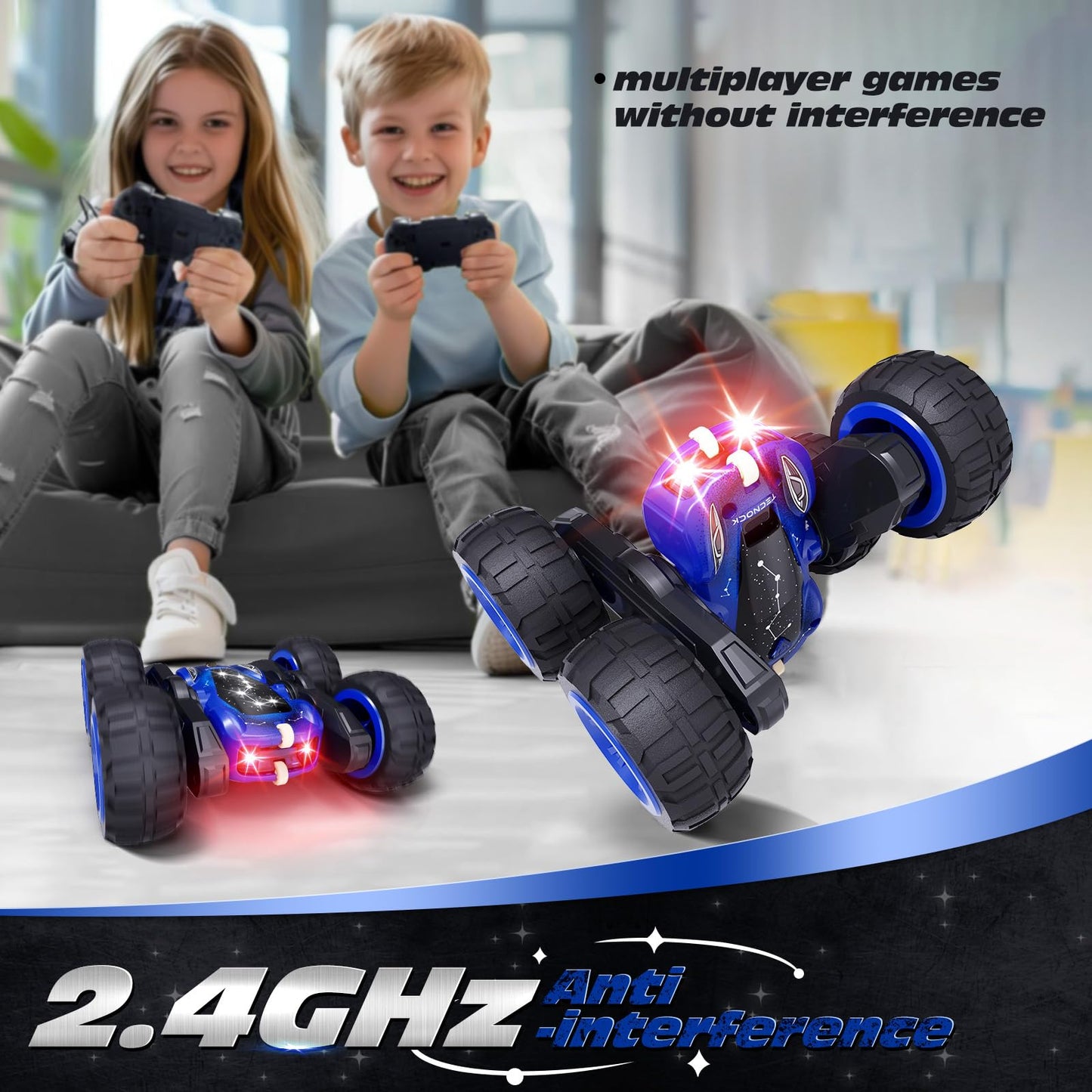 Tecnock Remote Control Car, 2.4GHz RC Cars with USB-C Easy Charging, 4WD Double Sided 360° Rotates and Flips RC Stunt Car, Toys Gift for Boys and Girls Ages 6-8, 8-12