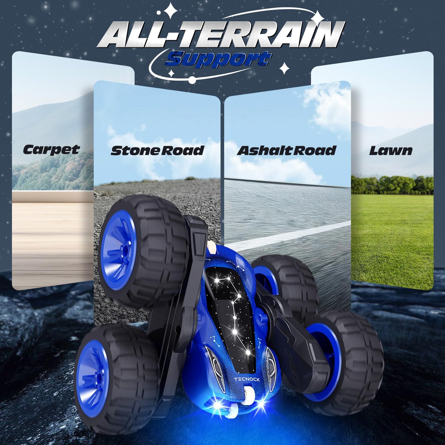 Tecnock Remote Control Car, 2.4GHz RC Cars with USB-C Easy Charging, 4WD Double Sided 360° Rotates and Flips RC Stunt Car, Toys Gift for Boys and Girls Ages 6-8, 8-12