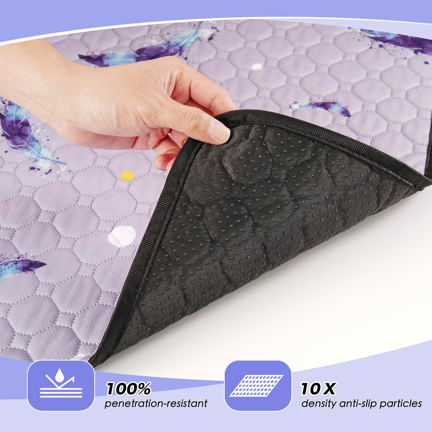 WanpeeGoo Washable Pee Pads for Dogs, 2Pack Reusable Puppy Pads, Super Absorbent & Leakproof Dog Pads, Anti-Slip Dog Pee Pads for Puppy Training & Incontinence, Feather Pattern 36"x41"