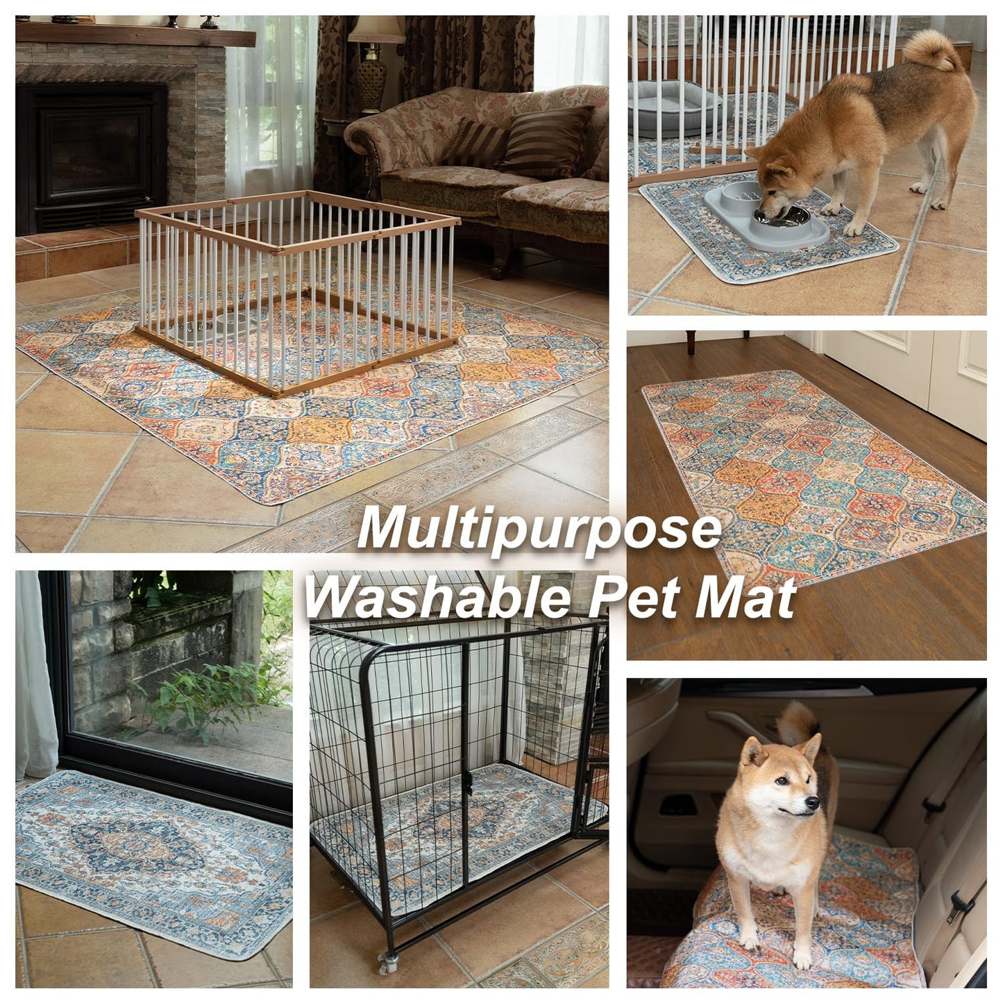 nunubaby Washable Pee Pads for Dogs, Stylish, Non-Slip and Leak-Proof Pee Mat. ultra-absorbent Reusable potty pad for Crates and Floors.(Cream/Multi, 18" x24" )