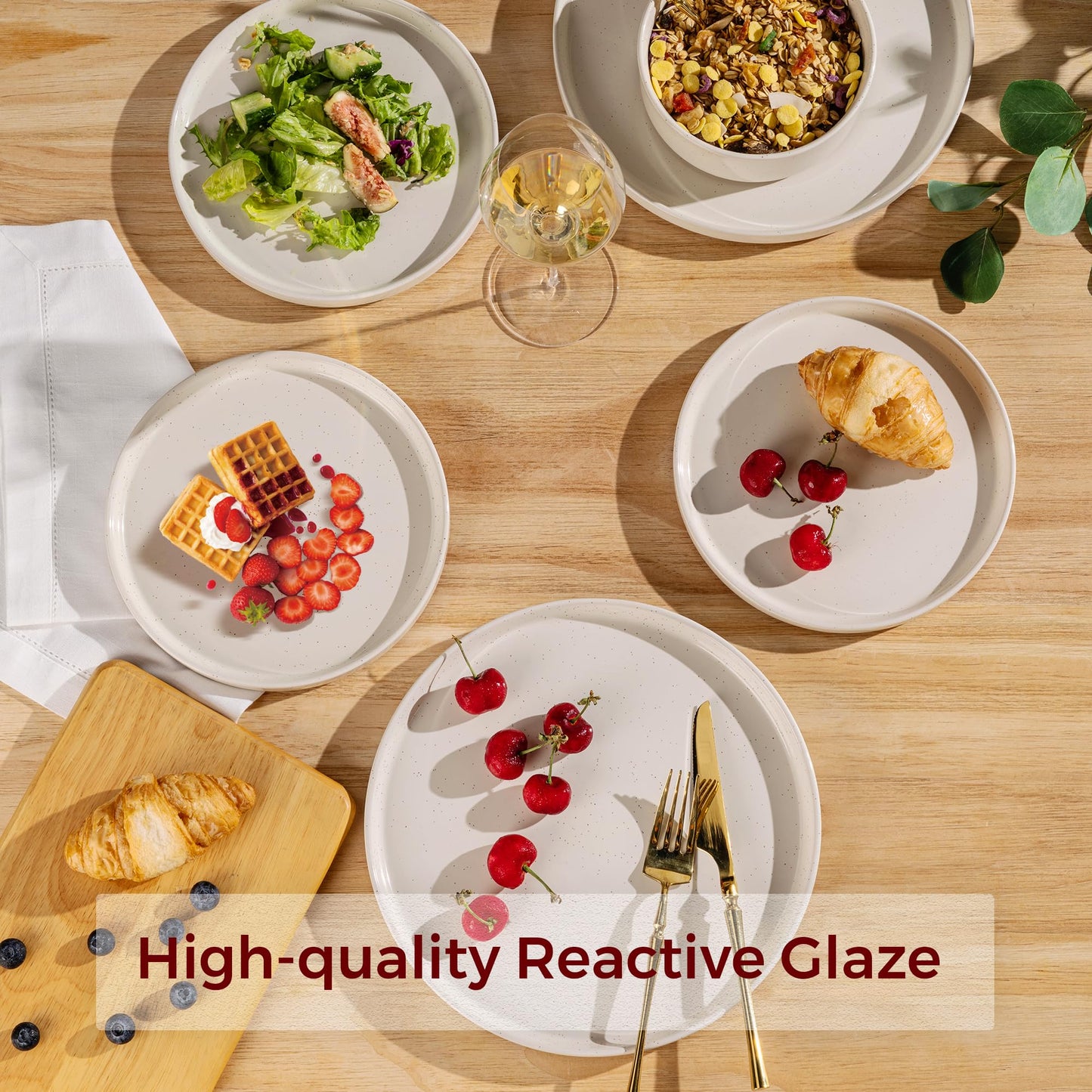 AmorArc Ceramic Dinnerware Set for 6 | Speckled Stoneware Plates and Bowls with Rustic Terracotta Underside| Scratch Resistant,Dishwasher & Microwave Safe Dishes Sets- 18pcs Beige